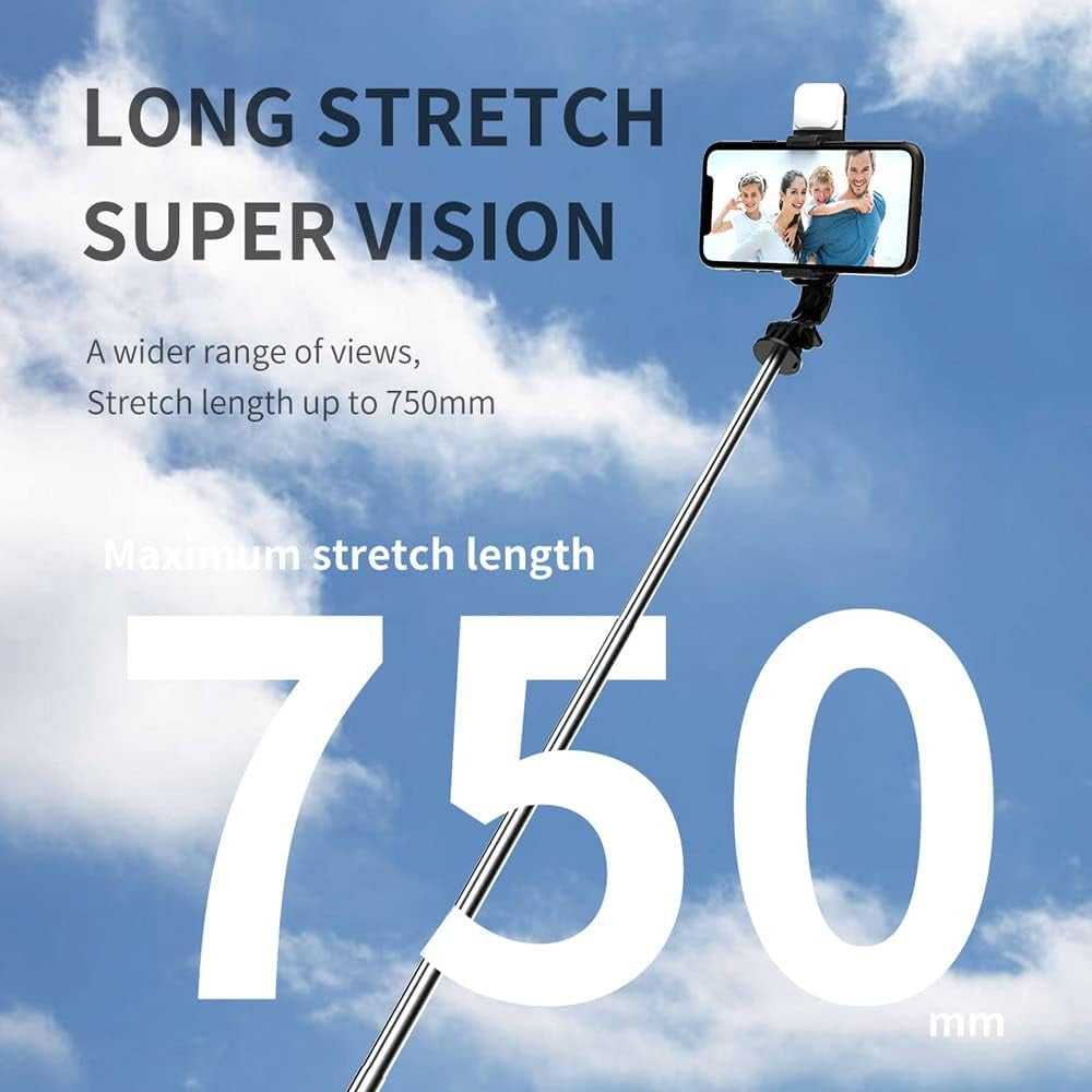 Tianle Selfie Stick Tripod with Fill Light,Stable Tripod Stand with Detachable Wireless Remote,Compatible with iPhone 15 Pro Max/15 Plus/14/13,GoPro, Samsung,LG,Google Smartphones(Mini Black+Light)
