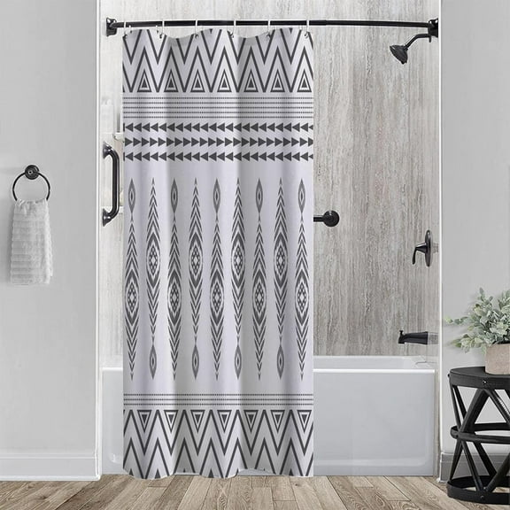 36x72in Stall Black White Shower Curtain,Southwest Fabric Shower Curtains Sets for Bathroom,Aztec Geometry Bath Curtain Minimalist Art Curtain with Hooks