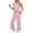 Pink, variant on Admvng 2 Piece Sets For Women V Neck Solid Tops and Pant Summer Vacation Travel Outfits Lounge Matching Sets S-2XL