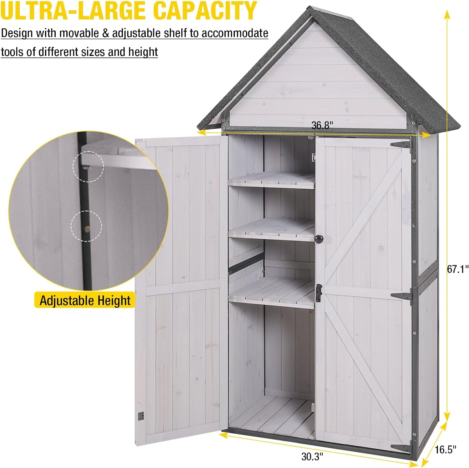 Aivituvin Store Weather-Resistant Metal Frame Storage Shed with Adjustable Shelves, Off-White