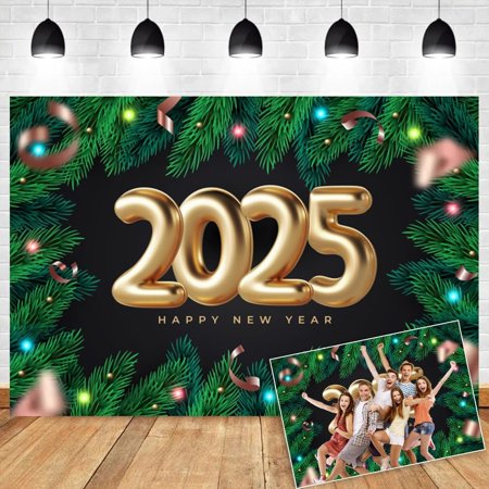 2025 New Year Themed Banner Backdrop for Photography Eve Celebration, Photo Booth Party Banner Supplies Photo Background Family Photos Decor