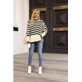 thumbnail image 5 of XINQIHANG Women's Striped Turtleneck Sweater Long Sleeve Oversized Knitted Soft Pullover Sweaters Side Split, 5 of 5