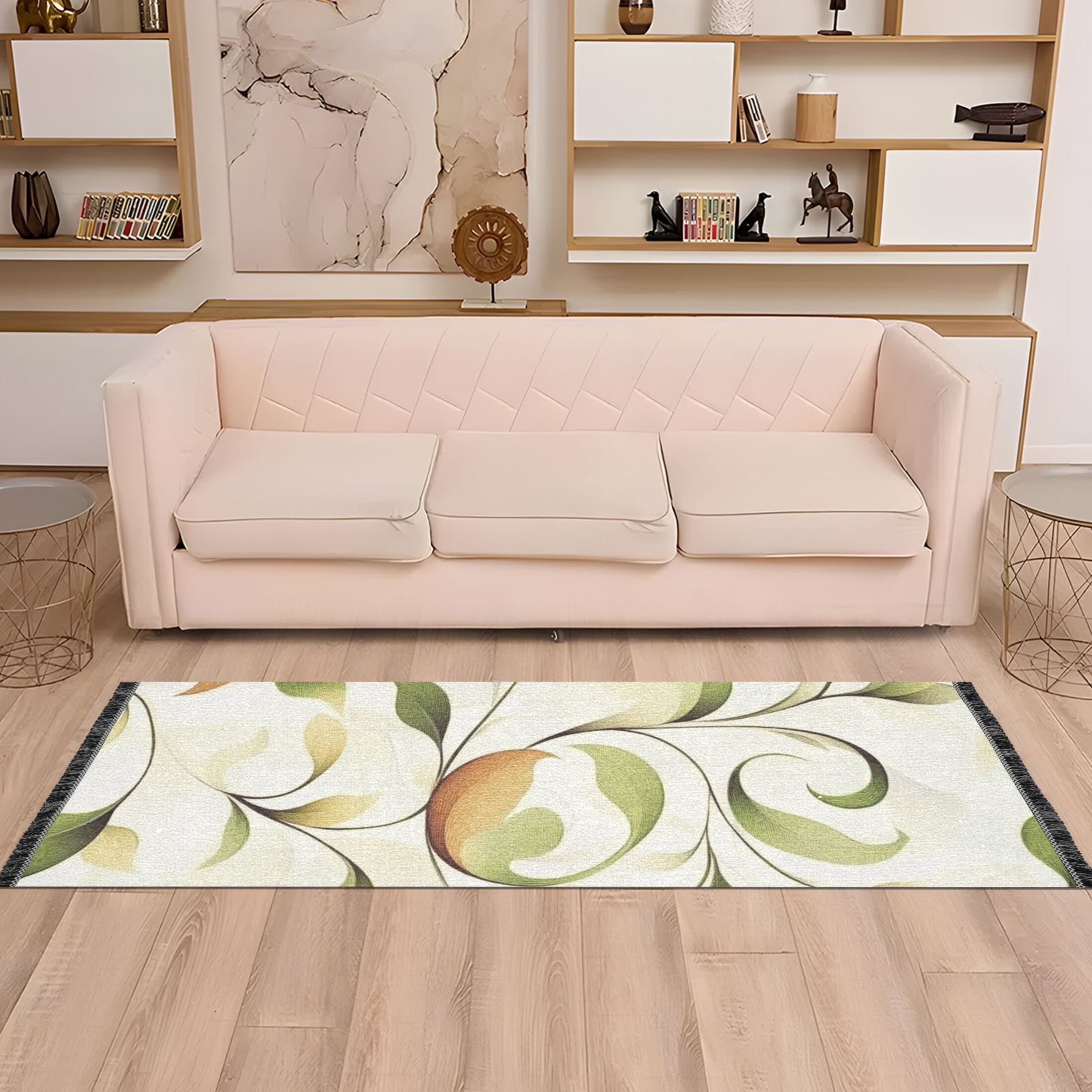 Simple Leaf Lines Bedroom Runner Rug 2'x 6' Non Slip Carpet Indoor Home Area Rug Living Room