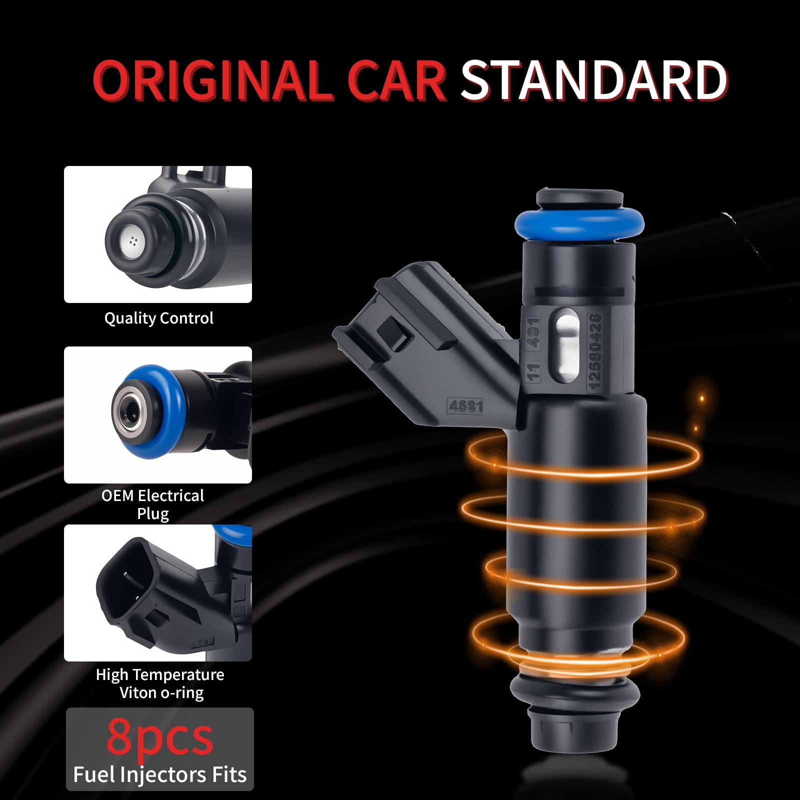 8 Pcs GM12580426 OE 5.3L Flex Fuel Injectors Compatible wIith Chevy 5.3 Tahoe Silverado Suburban 2002 2003 2004 2005 2006,Compatible with GMC Yukon Xl Sierra 1500 |Flex Engine| |4 Holes