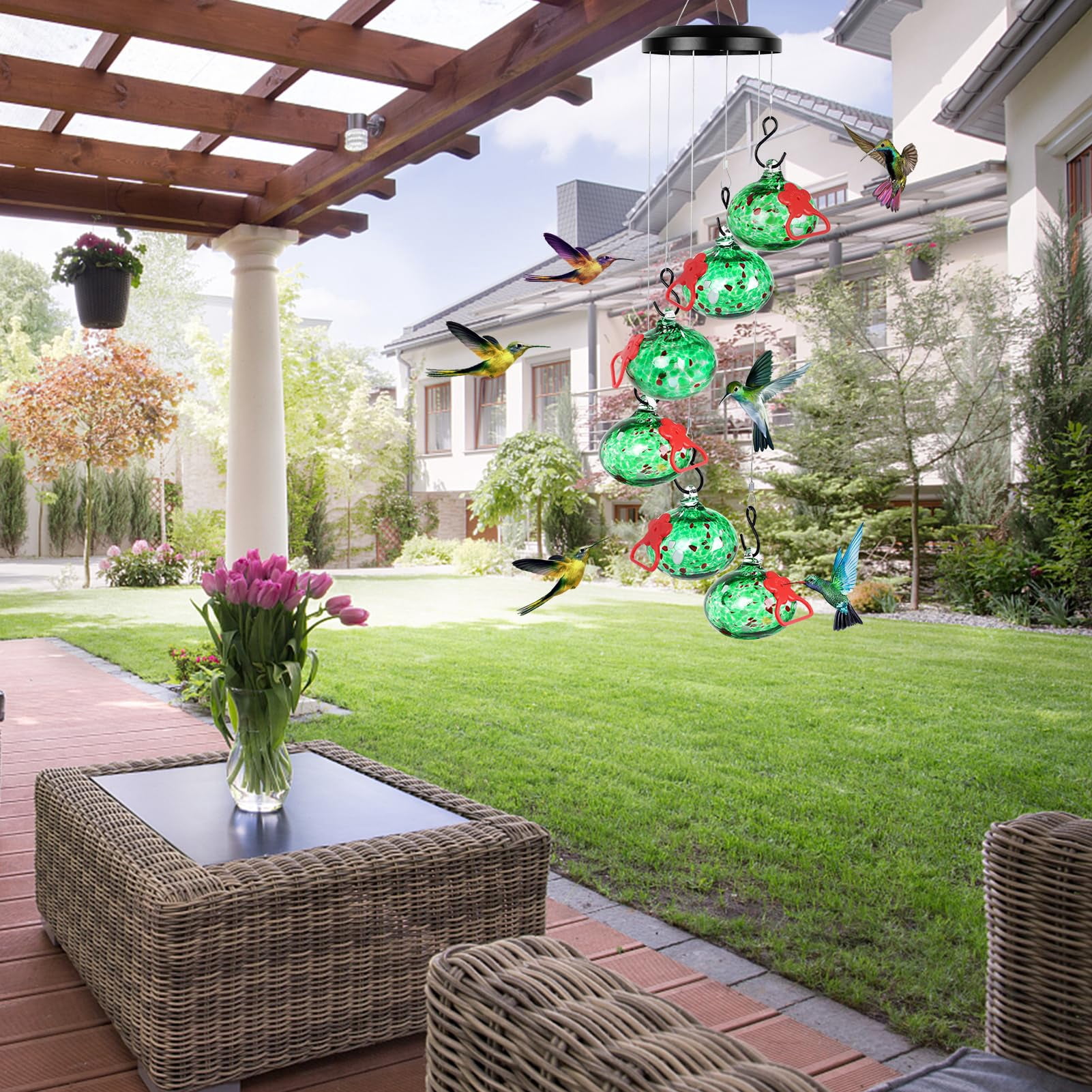 Charming Wind Chimes Hummingbird Feeders For Outdoors Hanging Ant And Bee Proof Never Leak Garden Decor Outside(green)...