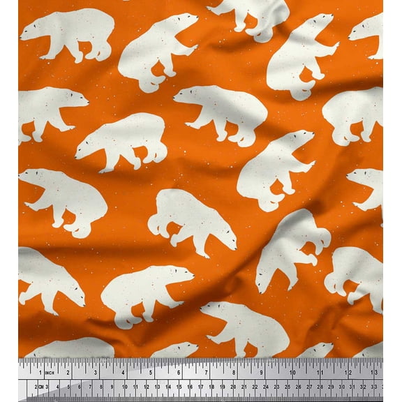 Soimoi Orange polyester Crepe Fabric Polar Bear Animal Print Fabric by the Yard 42 Inch Wide