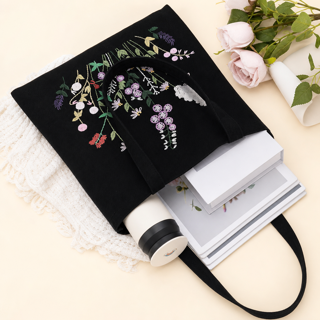 Vetpw Tote Bag Embroidery Kit for Beginners with Floral Pattern photo 7