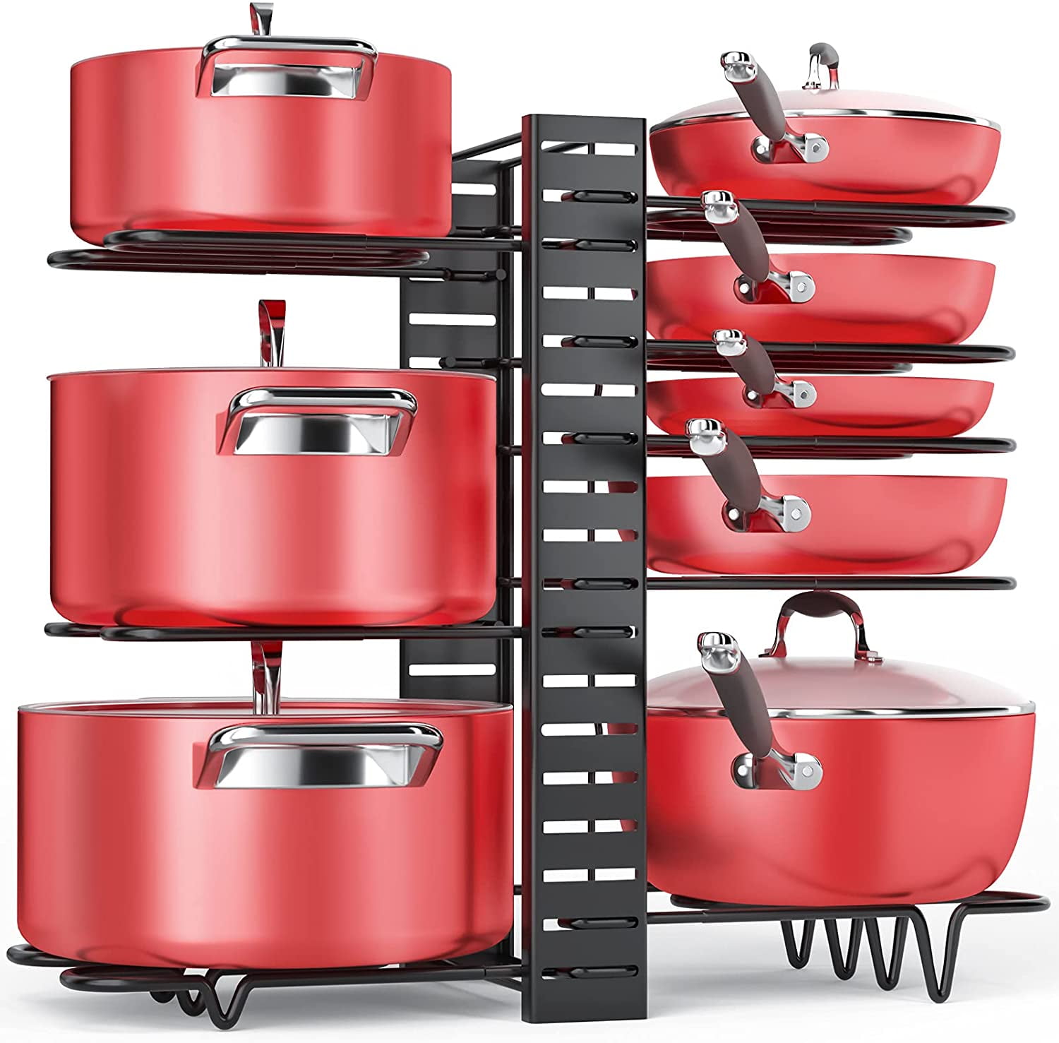 X-cosrack Pot Pan Lid Rack 12 Tier Two-in-One Adjustable Organizer Holder With 6 