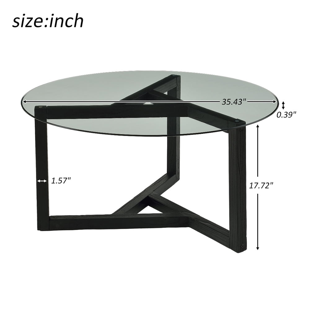 Kepooman Round Glass Coffee Table with Tempered Glass Top for Living Room, Black Kepooman Round Glass Coffee Table with Tempered Glass Top for Living Room, Black