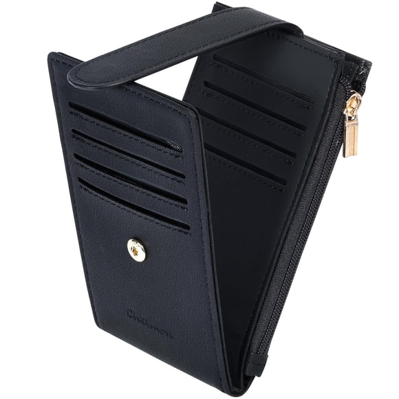 Billetera Chelmon para mujer, delgada, con bloqueo RFID, plegable, negra