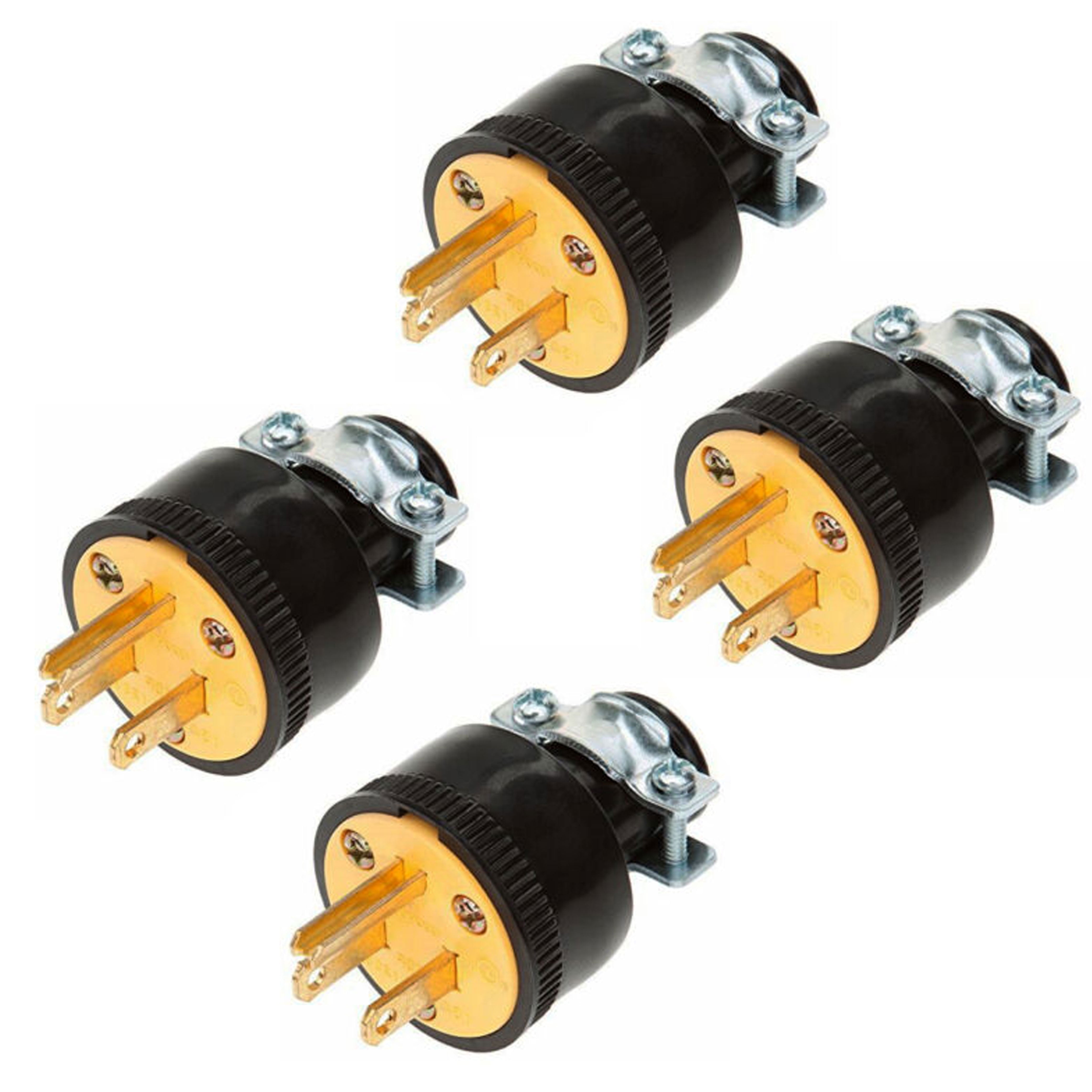 4pc MALE REPLACEMENT EXTENSION CORD ELECTRICAL WIRE REPAIR PLUG ENDS 15A 125V 