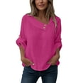 thumbnail image 6 of Olyvenn Women Cotton Linen Tops Causal Summer Shirts Rolled Sleeve Asymmetrical Neck T Shirts Solid Loose Blouses for Daily Hot Pink L, 6 of 9