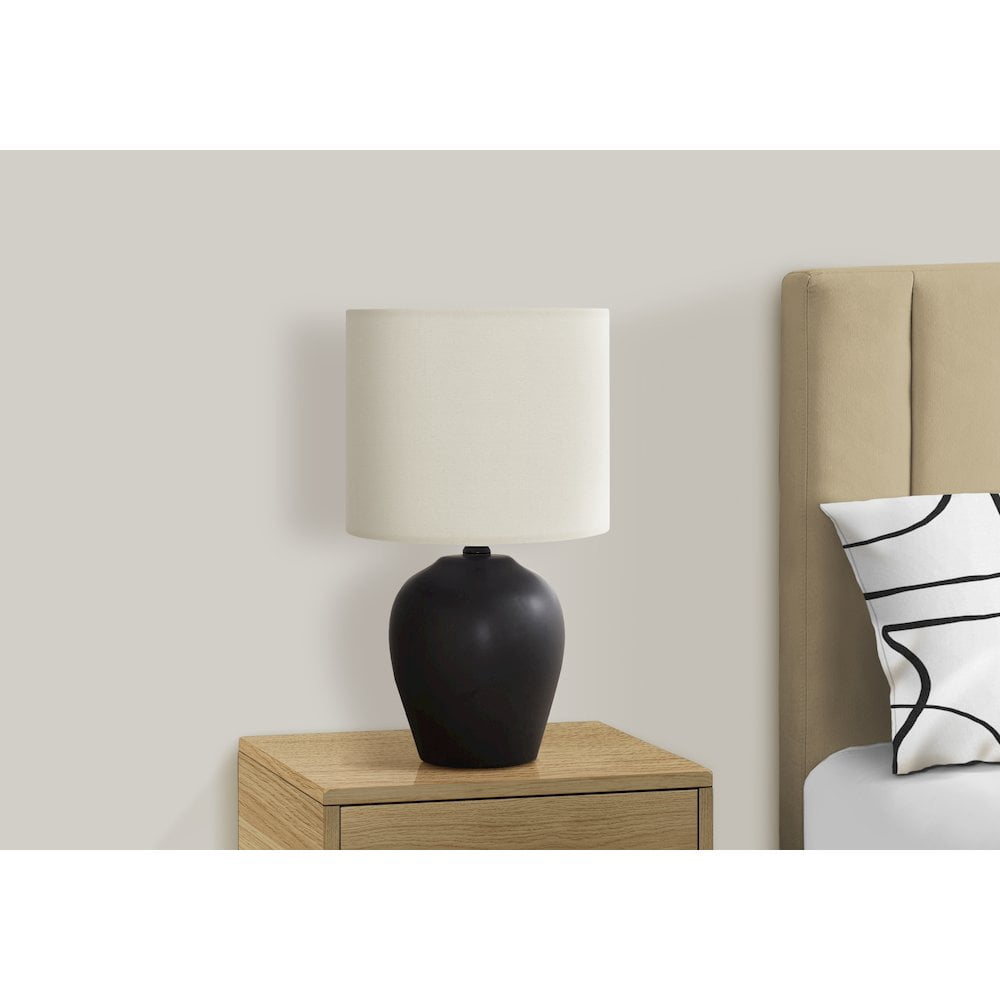 Lighting, 17"H, Table Lamp, Black Ceramic, Ivory / Cream Shade, Transitional
