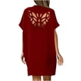 thumbnail image 4 of SMihono Robe Bohème d'Été pour Femmes Grande Taille Robe d'Été pour Femmes Couleur Unie Papillon Ajouré Décontractée à Col en V Ample, 4 of 9