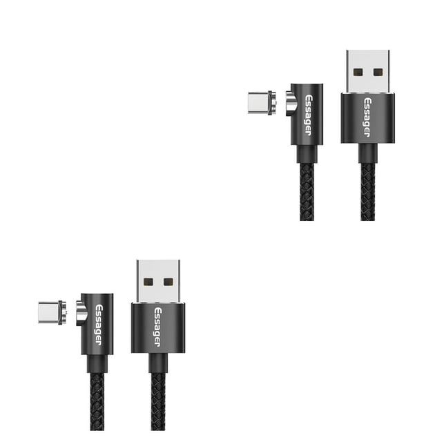 Sidaley Essager, Cable Micro USB para iPhone, Samsung, Android, teléfono móvil, Cable de carga rápida, Cable magnético, negro 2m Tipo-C 2piezas