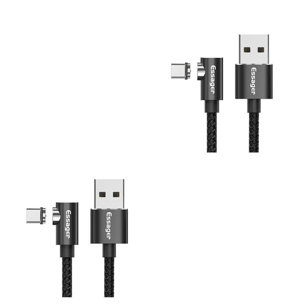 Sidaley Essager, Cable Micro USB para iPhone, Samsung, Android, teléfono móvil, Cable de carga rápida, Cable magnético, negro 2m Tipo-C 2piezas
