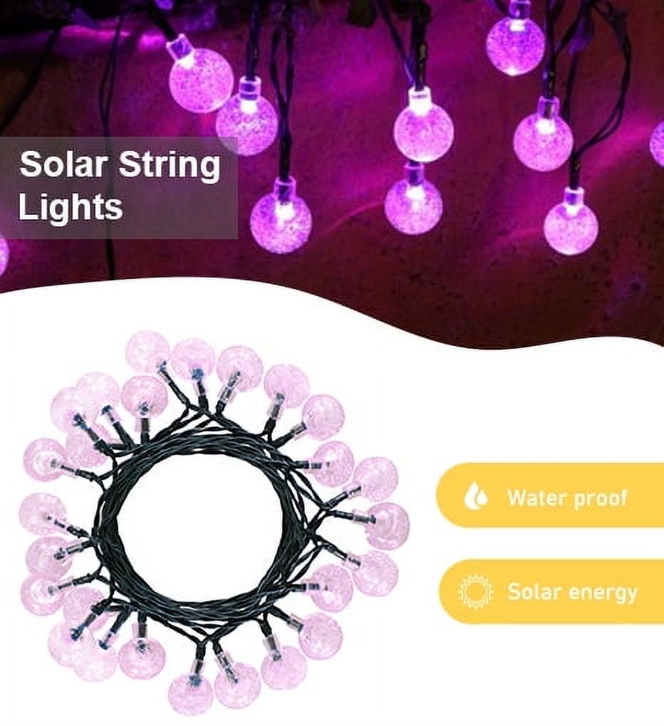 Perfect Holiday 30 LED Solar String Lights,Waterproof with Bubble Design Bulbs for Outdoor Home decor, Christmas, Parties, Garden - Pink