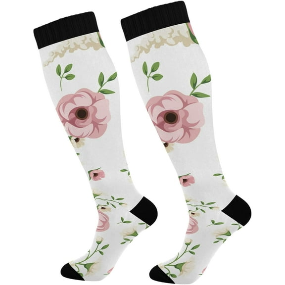 FREEAMG Winter Floral Colorful Pattern with Christmas Compression Socks for Women and Men, 1 Pair