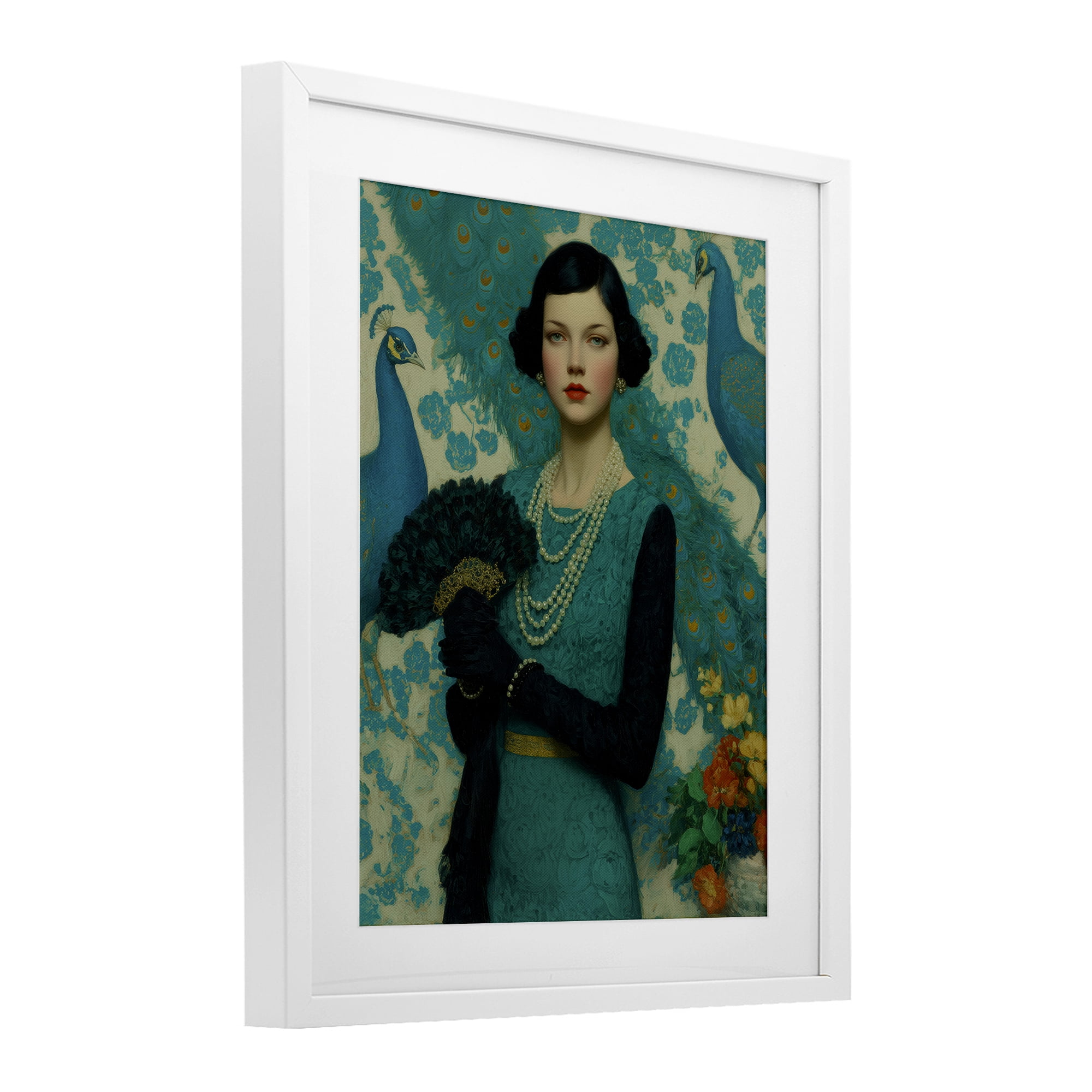 Stupell Industries Vintage Peacock Poise White Framed Print Under Glass, design by A Barefoot Stylist