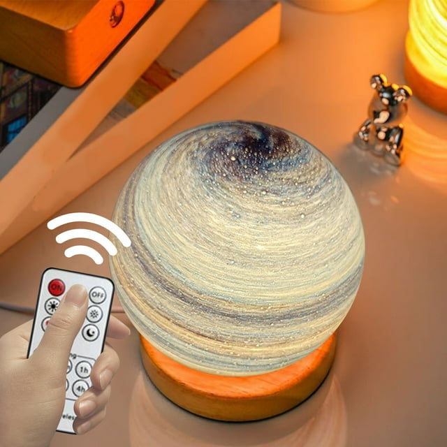 LED Light Three-dimensional Dimmable Planets Glass Ball Night Light Mood Wandering Planets Night Light Bedroom Bedside Lamp Birthday Gift Home Decoration 14cm