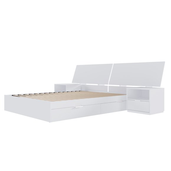Nexera Oslo 4-Piece Dual Storage Bedroom Set, White, Queen