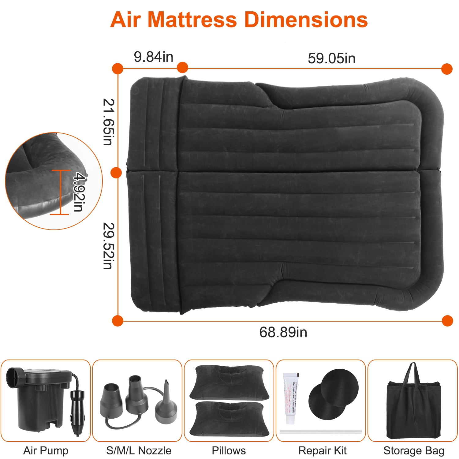 iMounTEK SUV Air Mattress Upgraded Flocking and Extra Thick Car Sleeping Bed for SUV Back Seat with Pillow Air Pump Storage Bag