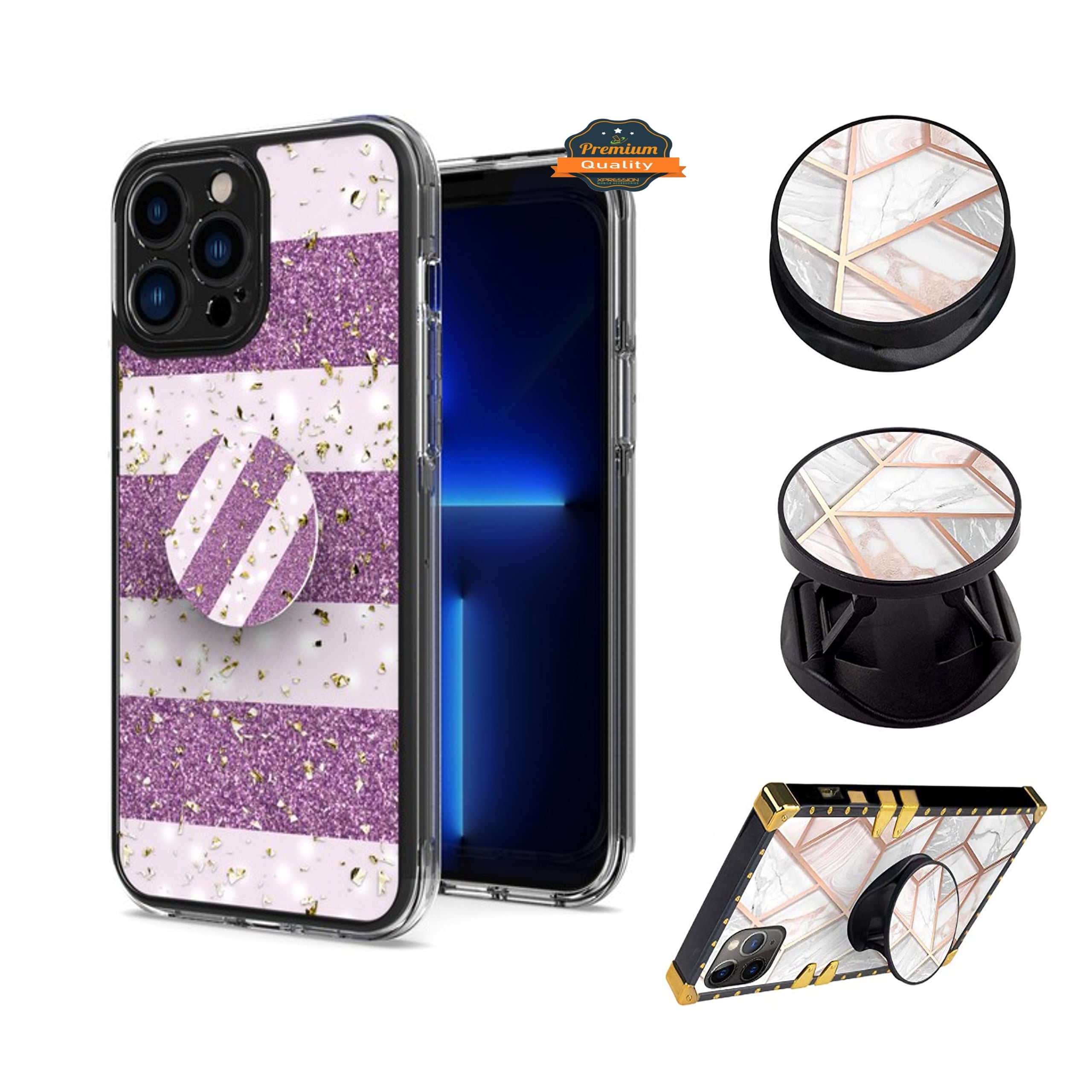 For TCL 20 XE Elegant Pattern Design Bling Glitter Hybrid Cases with Ring  Stand Pop Up Finger Holder Kickstand Phone Case Cover by Xpression - Purple  White 