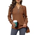 thumbnail image 2 of V-Neck Button-Down Autumn Winter Women Long Sleeve Solid Knit Sweater Casual Pullover, 2 of 5
