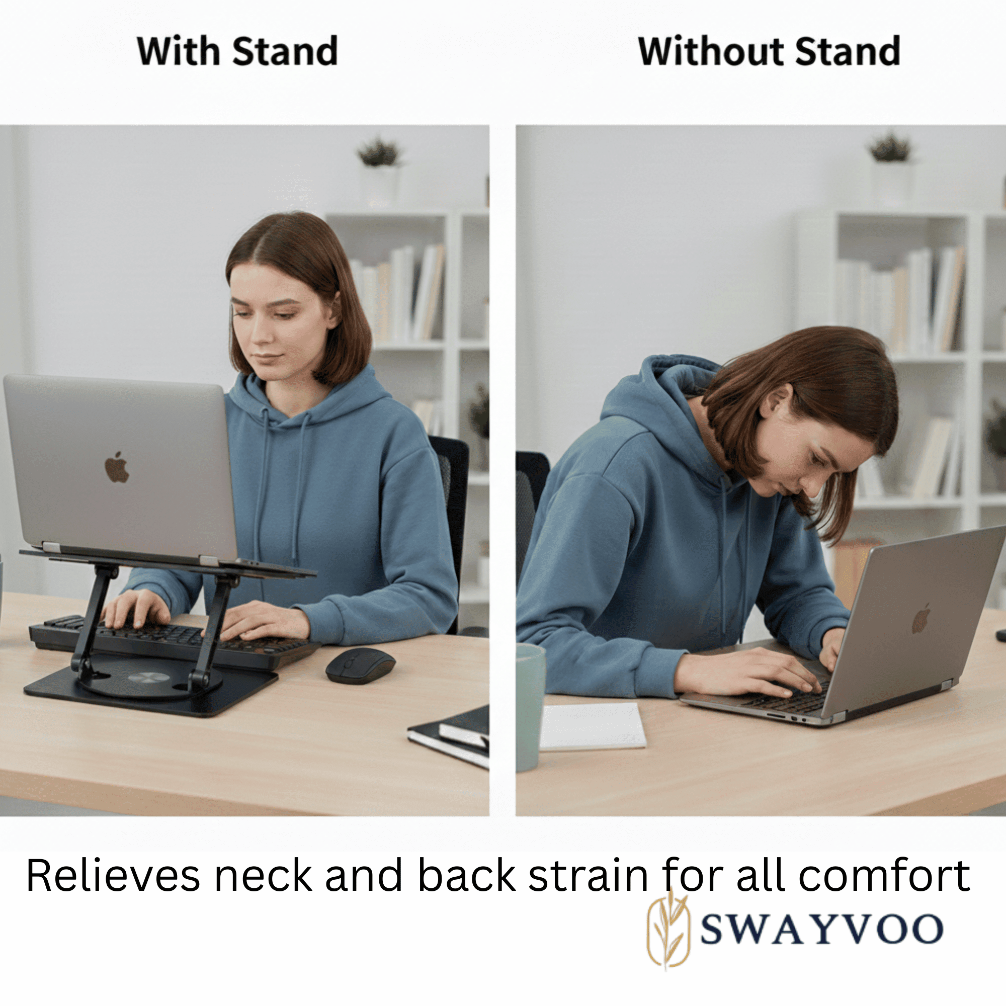 Swayvoo Laptop Stand for Desk, 360° Rotating Ergonomic Laptop Holder — Height Adjustable Foldable Aluminum Computer Stand Compatible with MacBook, Dell, HP, Lenovo, 10–16 Inch Laptops