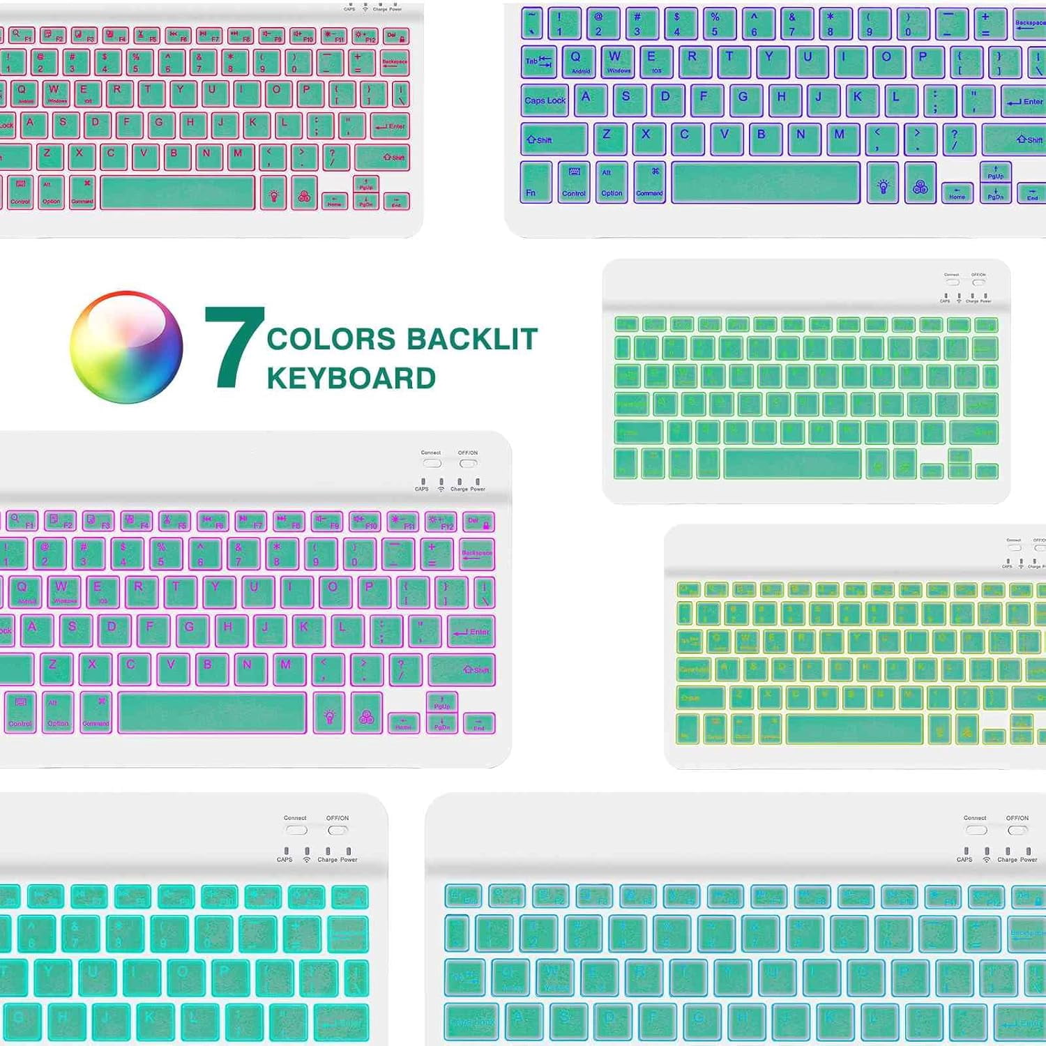 Innotech SC Rechargeable Bluetooth Keyboard and Mouse Combo-7-Color Backlit Ultra-Slim Portable Compact Wireless Mouse Keyboard Set for Android Windows Tablet Cell Phone iPad 13 and Above- Dark Green