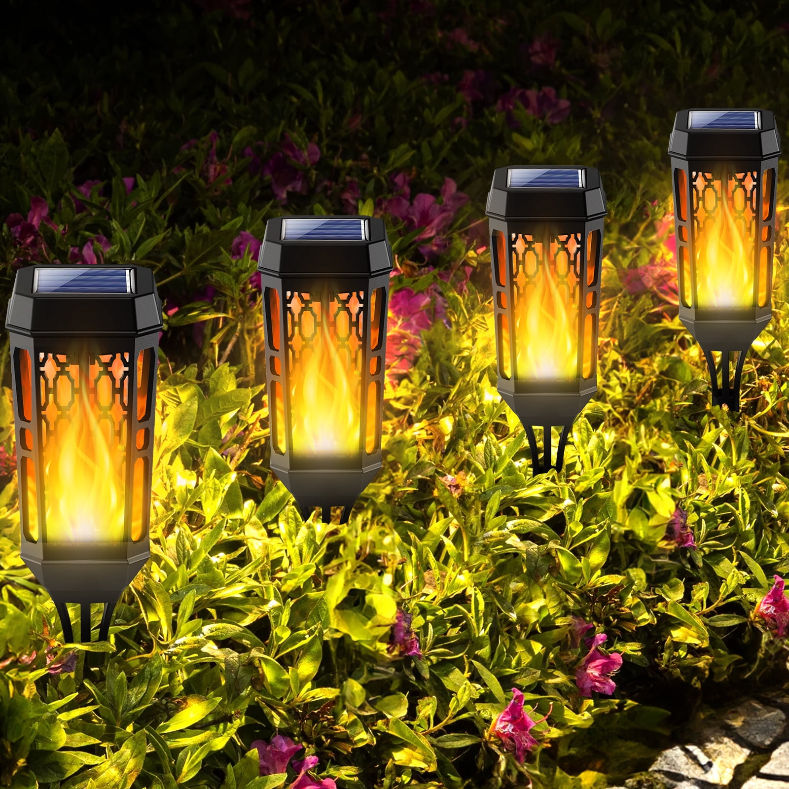 6 Pack Outdoor Solar Lights, LED Waterproof Decorative Lights with Flickering Flame, Outside Lighting Decoration for Patio Garden Yard Pathway Landscape