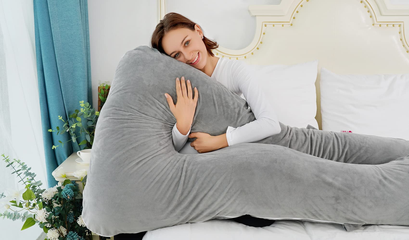 Pillow  U Shaped Full Body Pillows For Sleeping Maternity Women With Removable Cover (60 Inch Gray)