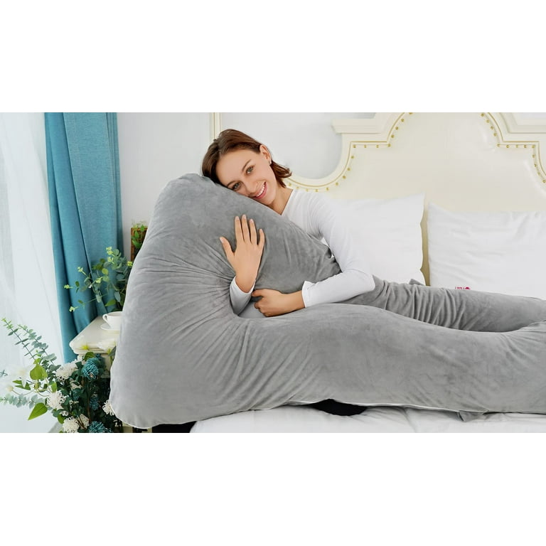 Pregnancy Pillow, U Shaped Full Body Pillow, Pregnancy Pillows for Sleeping,  Maternity Pillow for Pregnant Women with Removable Velvet Cover (60 Inch,  Gray) 