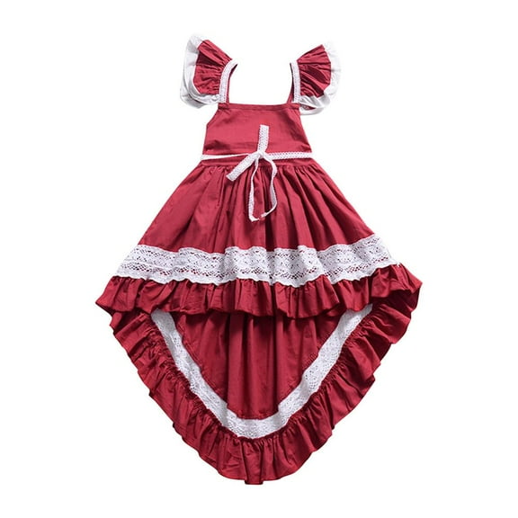VERUGU Girls Dresses Toddler Kids Baby Girls Cute Fall Flying Sleeves Lace Hollow Out Irregularity Long Dress