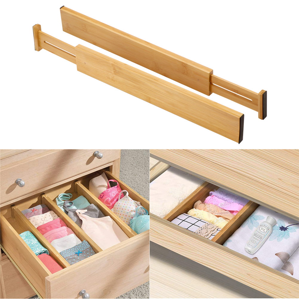 4PCS Adjustable Bamboo Drawer Dividers For Kitchen Tool Box Organizer Expandable 