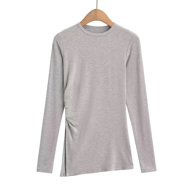 Ladies' Colored Side Slit Long-sleeved Round-neck Undershirt Top