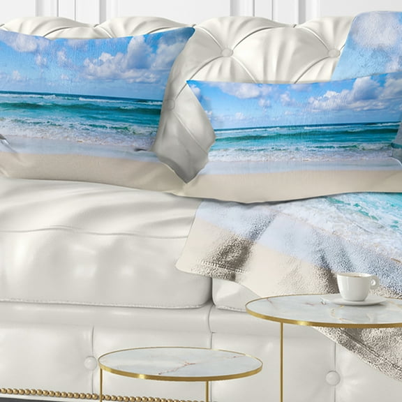 Designart Serene Blue Tropical Beach - Seashore Throw Pillow - 12x20