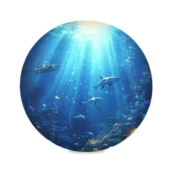 Round Placemat Set 15.4 Inch Diameter Table Mats Heat-Resistant Decorative for Dining Tables Deep Blue Ocean
