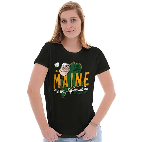 Popeye Sailor Maine State ME Cartoon Women's T Shirt Ladies Tee Brisco Brands S
