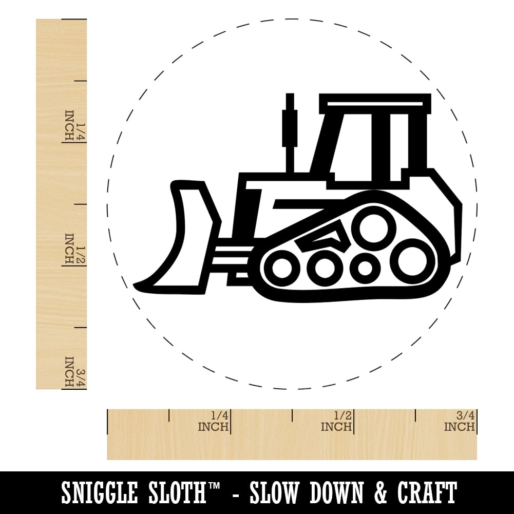 Bulldozer Dozer Construction Vehicle Self-Inking Rubber Stamp Ink Stamper - Brown Ink - Small 3/4 Inch