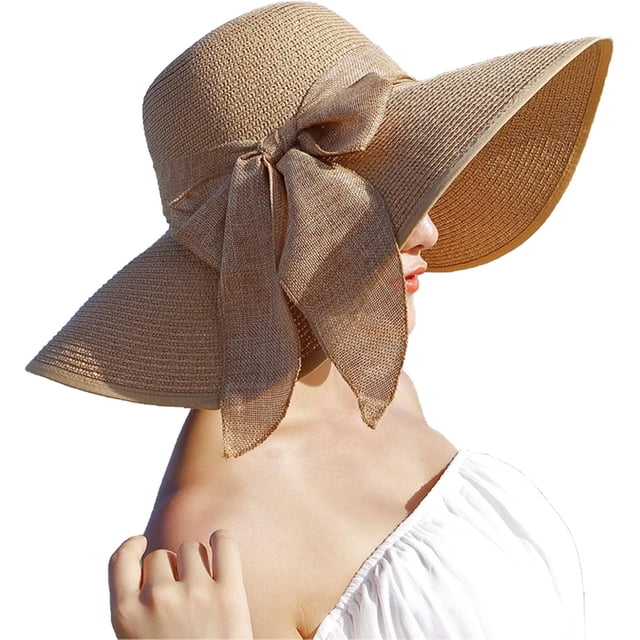 Sombrero de ala ancha para mujer, sombrero de paja con protección solar, plegable, enrollable, para playa, con protección UV, UPF 50+