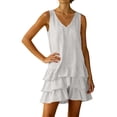thumbnail image 7 of Horkkom Linen Dress Women Mini Sleeveless V Neck Summer Dresses Beach Ruffle Vacation Sundresses, S-3XL, 7 of 7