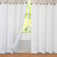 thumbnail image 6 of Farmhouse Linen Blend Curtains Rustic Country Color Block Curtain Panels, Boho Button Rod Pocket Window Drapes for Bedroom Living Room Decor, Navy, W52 x L63 Inches, Single Panel, 6 of 9