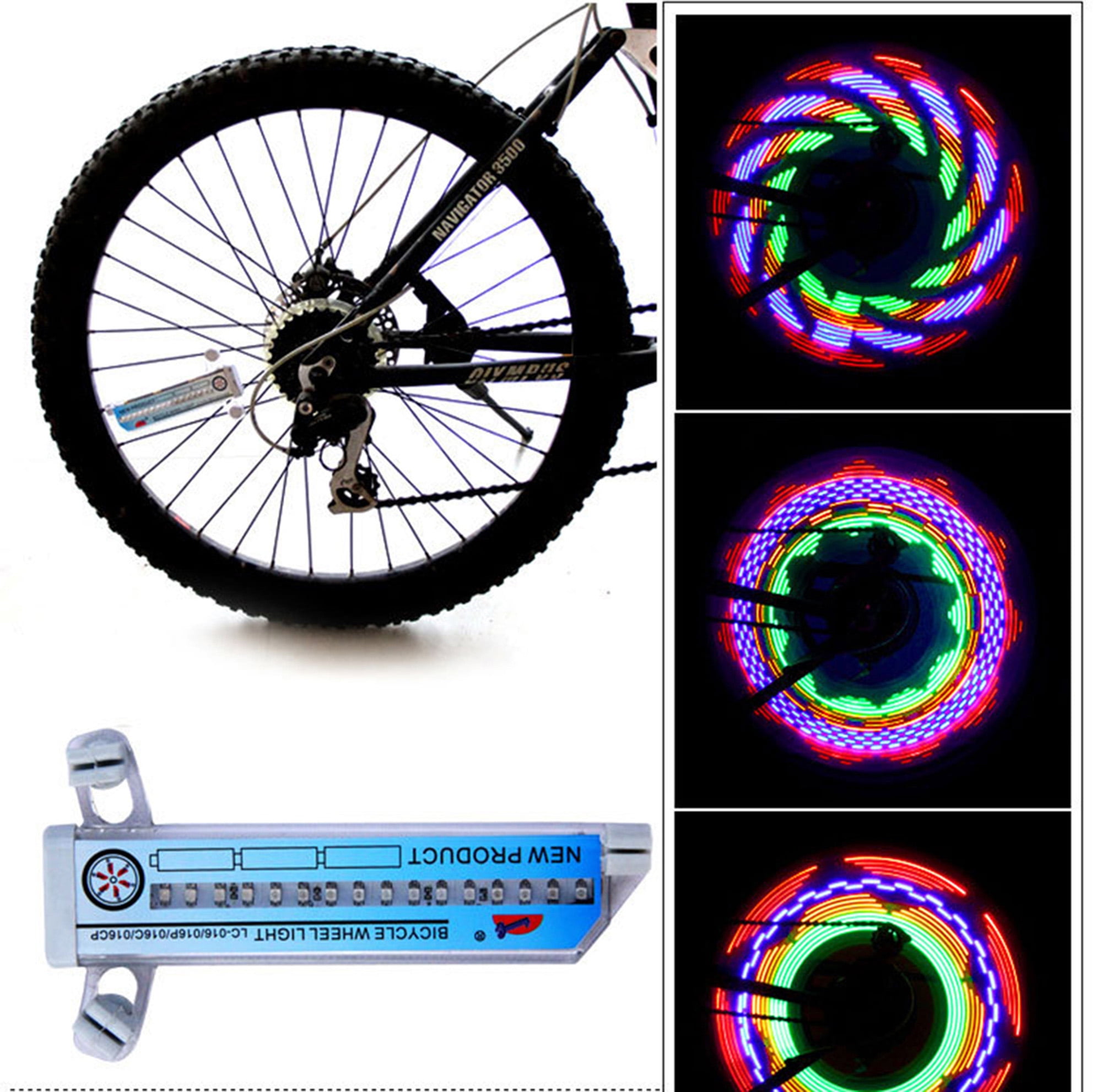 Aubess Bike Wheel Light Spoke IPX6 Waterproof Mountain Bicycle Tire Full Screen Display Lamp 64 LED USB Rechargeable DIY Programmable