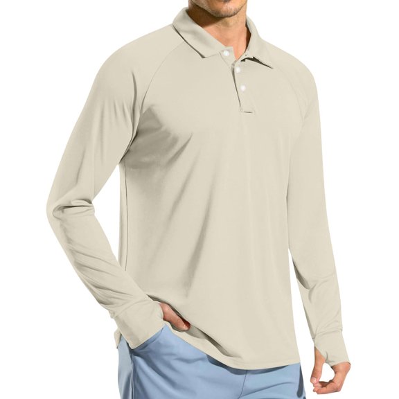 Tsesme Men's Upf 50 Long Sleeve Sun Shirts, Lapel Button Quick Dry Sun Protection Tops, Breathable Outdoor Rash Guard with Thumb Holes