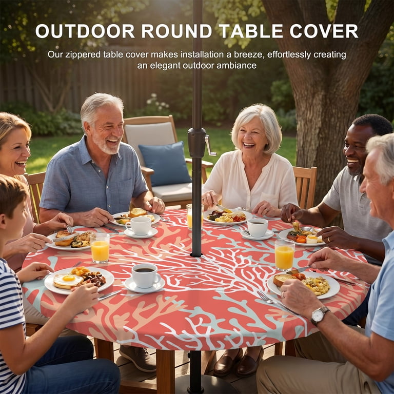 fitted 54 round patio table cover with umbrella hole Outdoor Tablecloth Hole, Havana Linen Collection Beautiful Spill Proof Outdoor Tablecloth Available in 2 sizes Classic Accessories 55-461-031501-00 Veranda Round