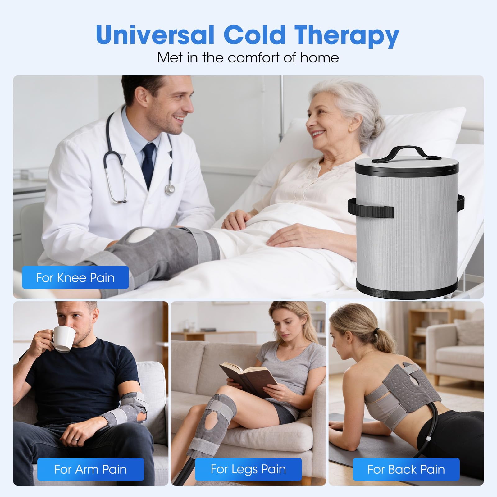 Cold Therapy Machine, Ice Machine for Knee After Surgery, cryotherapy Systerm with Pump, Adjustable Timer, Ideal for Knee Replacement Recovery, ACL,Swelling, Sprains, and Other Injuries (Light Gray)