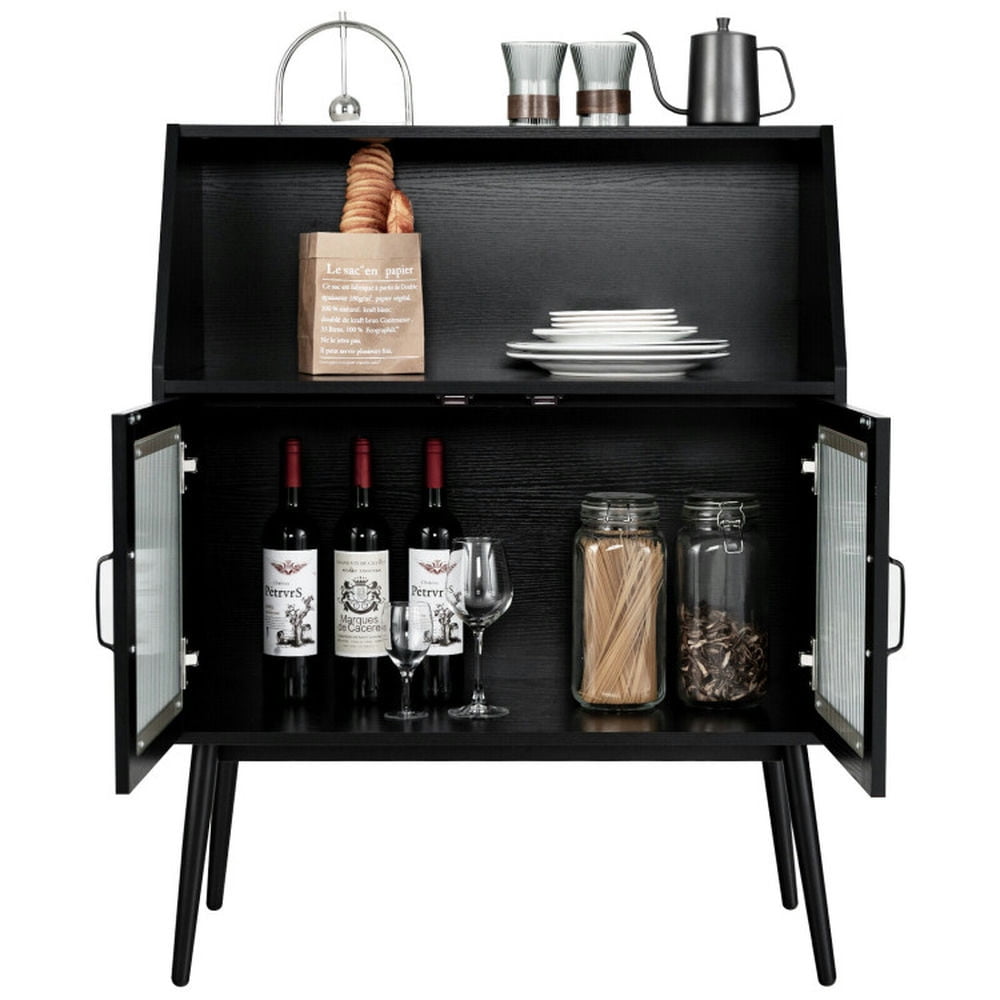 Finihen Kitchen Storage Cabinet, Buffet Sideboard, Kitchen Sideboard Buffet with Open Cubby and 2 Glass Doors, for Dining Room, Kitchen, Living Room, Black Finihen Kitchen Storage Cabinet, Buffet Sideboard, Kitchen Sideboard Buffet with Open Cubby and 2 Glass Doors, for Dining Room, Kitchen, Living Room, Black
