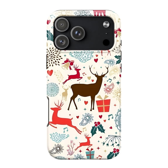 SSWD Double-Layer Glossy Phone Case For iPhone 17, Christmas Reindeer Pattern PBT TPU Cases Shockproof Cover 1-PC
