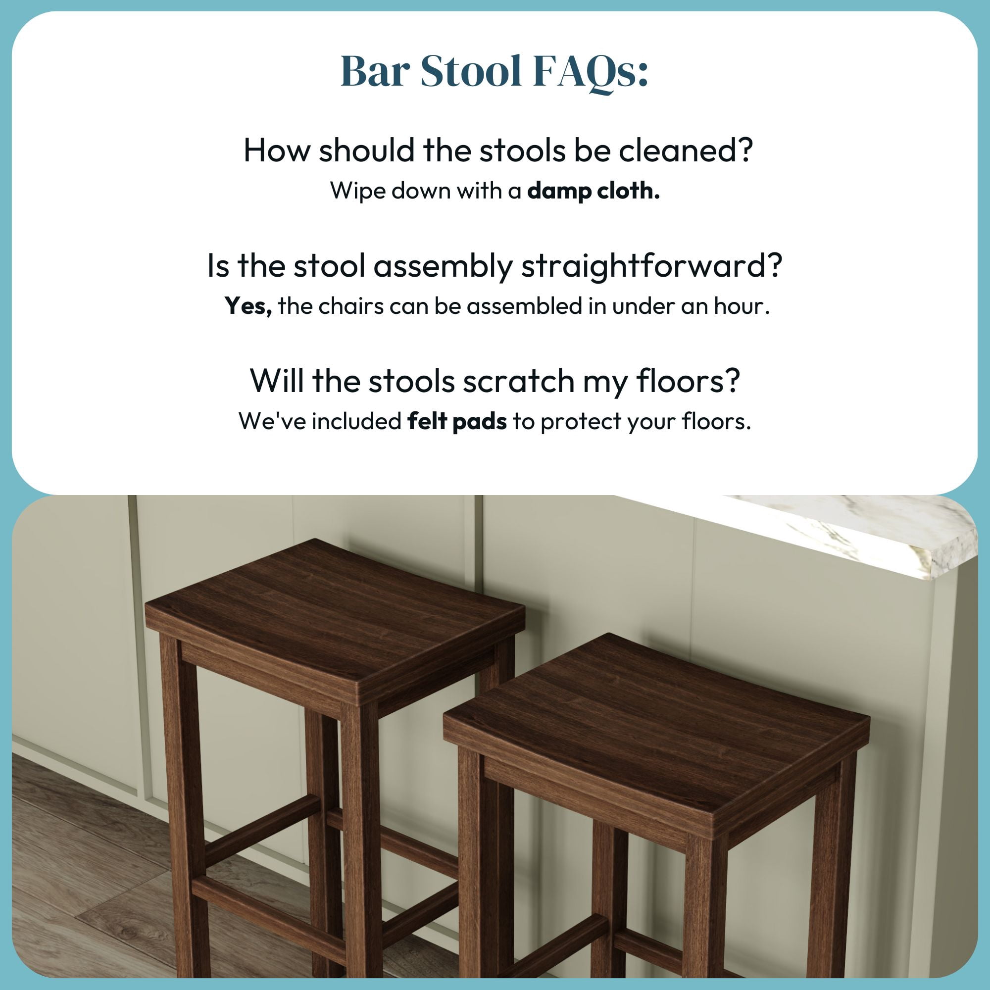 Now Furniture 30" Bar Stool, Set of 2 Wooden Backless Bar Height Kitchen Stool, Walnut